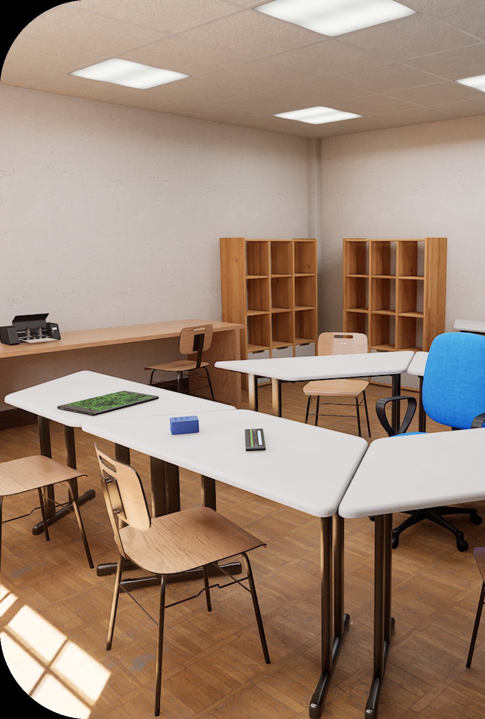 Simulação de sala de aula equipada com a Sala Braille
